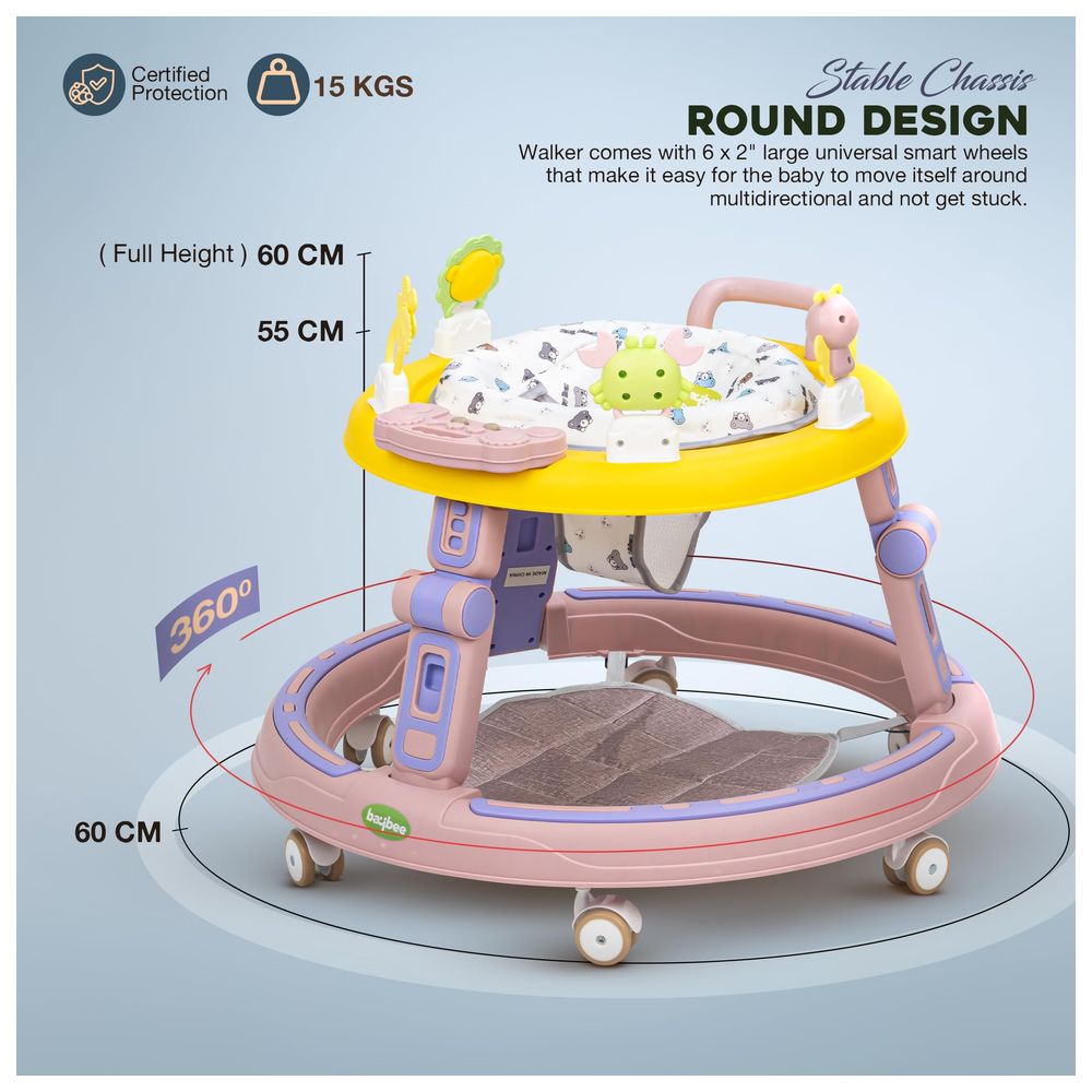 بايبي - مشاية أطفال دائرية 2 في 1 - زهري