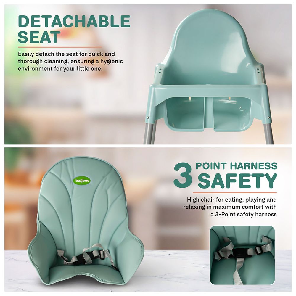 Baybee - 2-in-1 Baby High Chair With Adjustable Height - Green