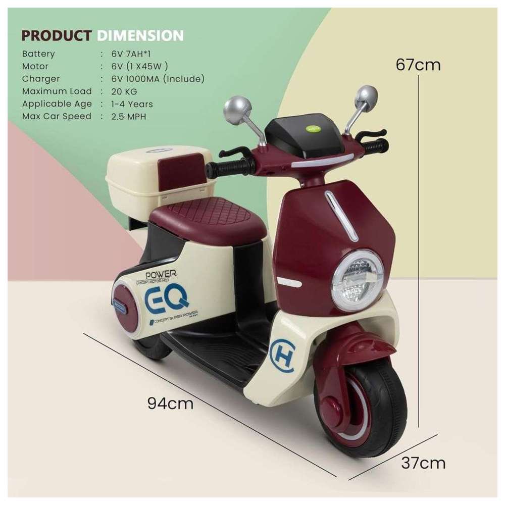 Baybee - Kid's Daft Battery Operated Ride-On Scooter - Brown