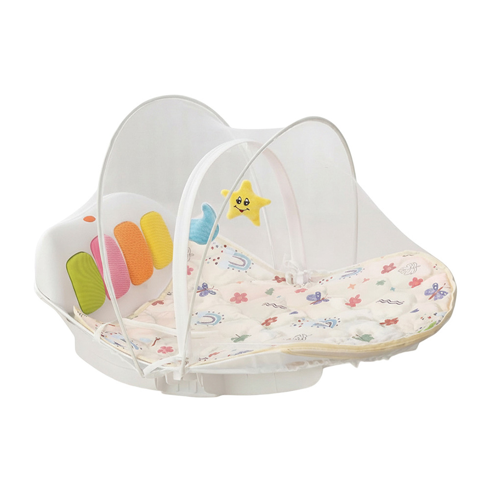 Baybee - 4-In-1 Floral Play Gym & Rocker With Mosquito Net - Beige