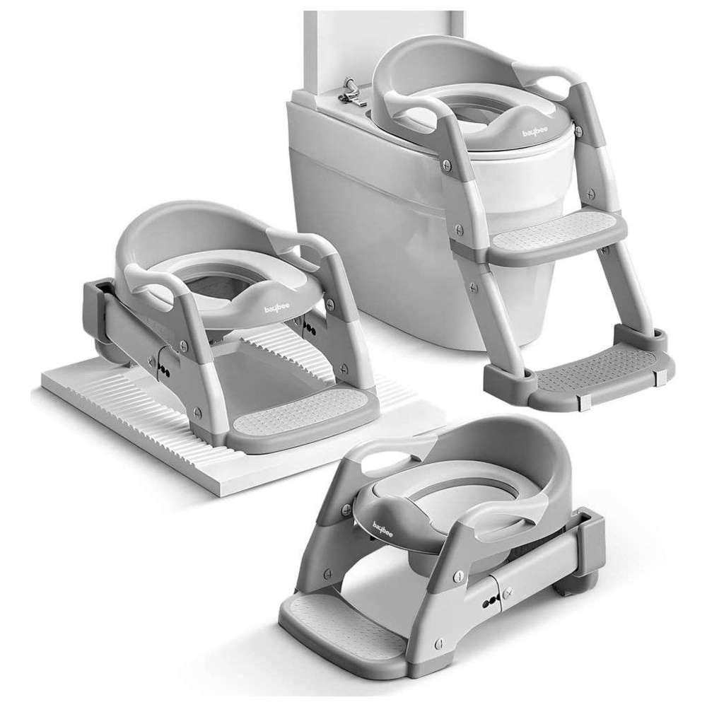 بايبي - كرسي تدريب الحمام للأطفال 3 في 1 مع سلم - رمادي