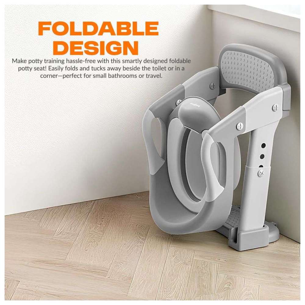 بايبي - كرسي تدريب الحمام للأطفال 3 في 1 مع سلم - رمادي