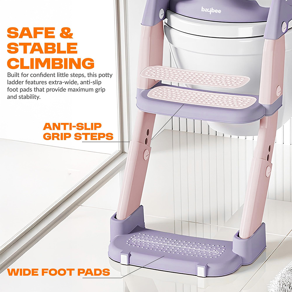 بايبي - مقعد مرحاض متأرجح ٣ في ١ مع سلم ووسادة - وردي