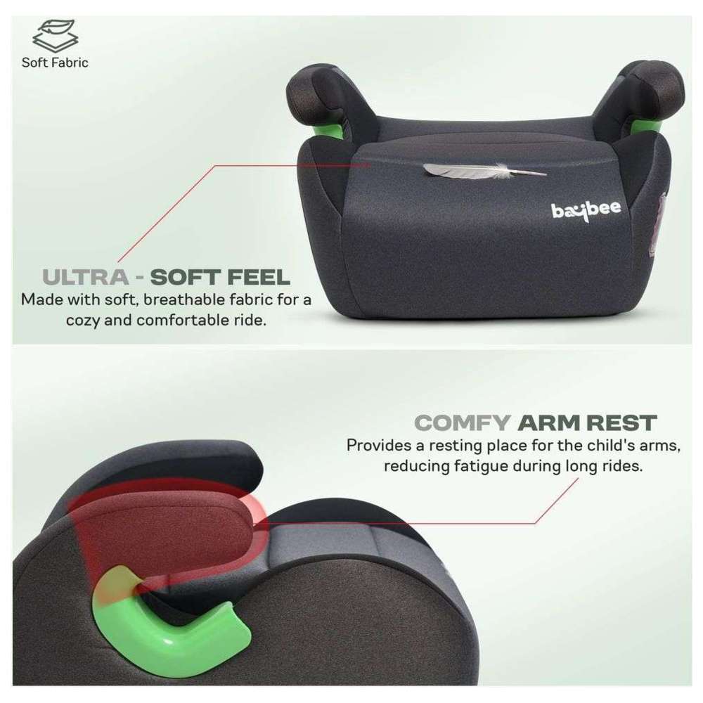 Baybee - Baby Booster Car Seat Without Isofix - Grey