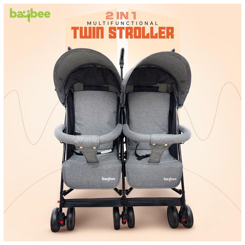 Baybee - 2-in-1 Twin Baby Stroller - Grey