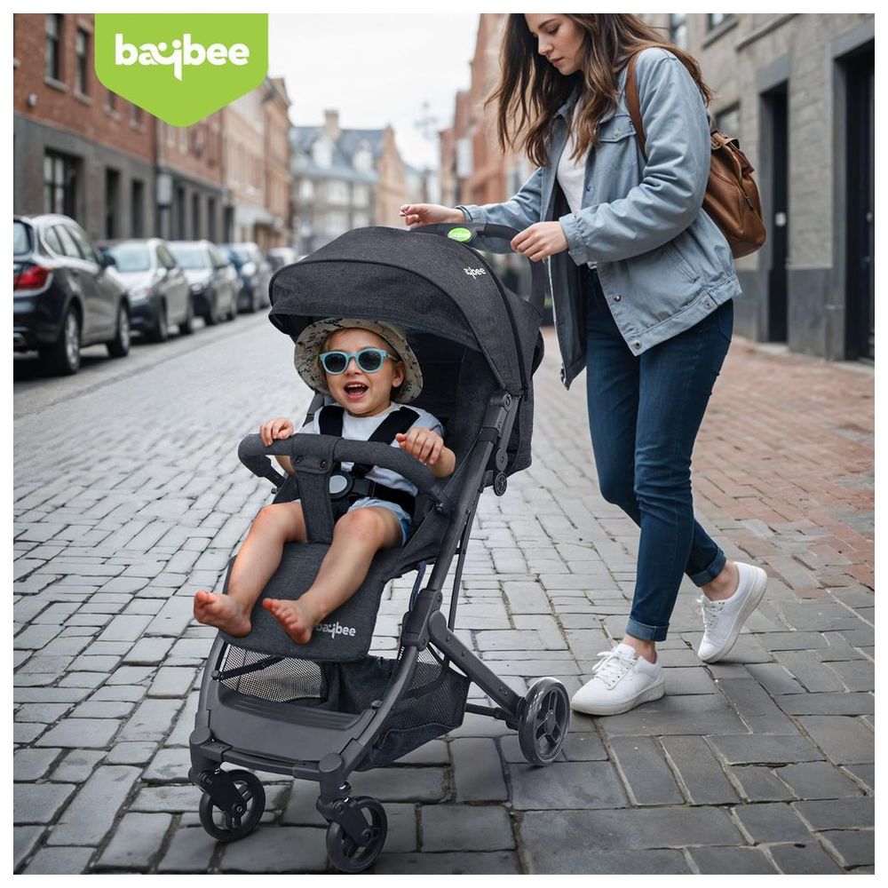 بايبي - عربية أطفال خفيفة الوزن وقابلة للطي بإطار معدني - أسود