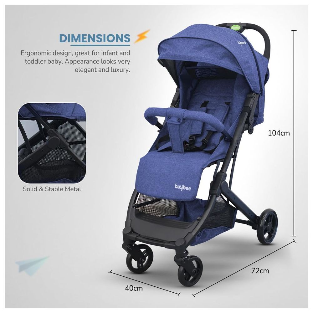 بايبي - عربية أطفال خفيفة الوزن وقابلة للطي بإطار معدني - أزرق