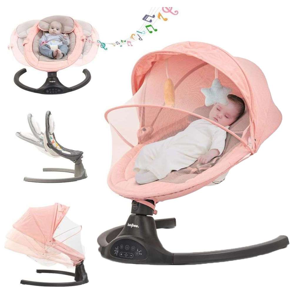 بايبي - مهد مواليد متأرجح كهربائي أوتوماتيكي فاخر - وردي