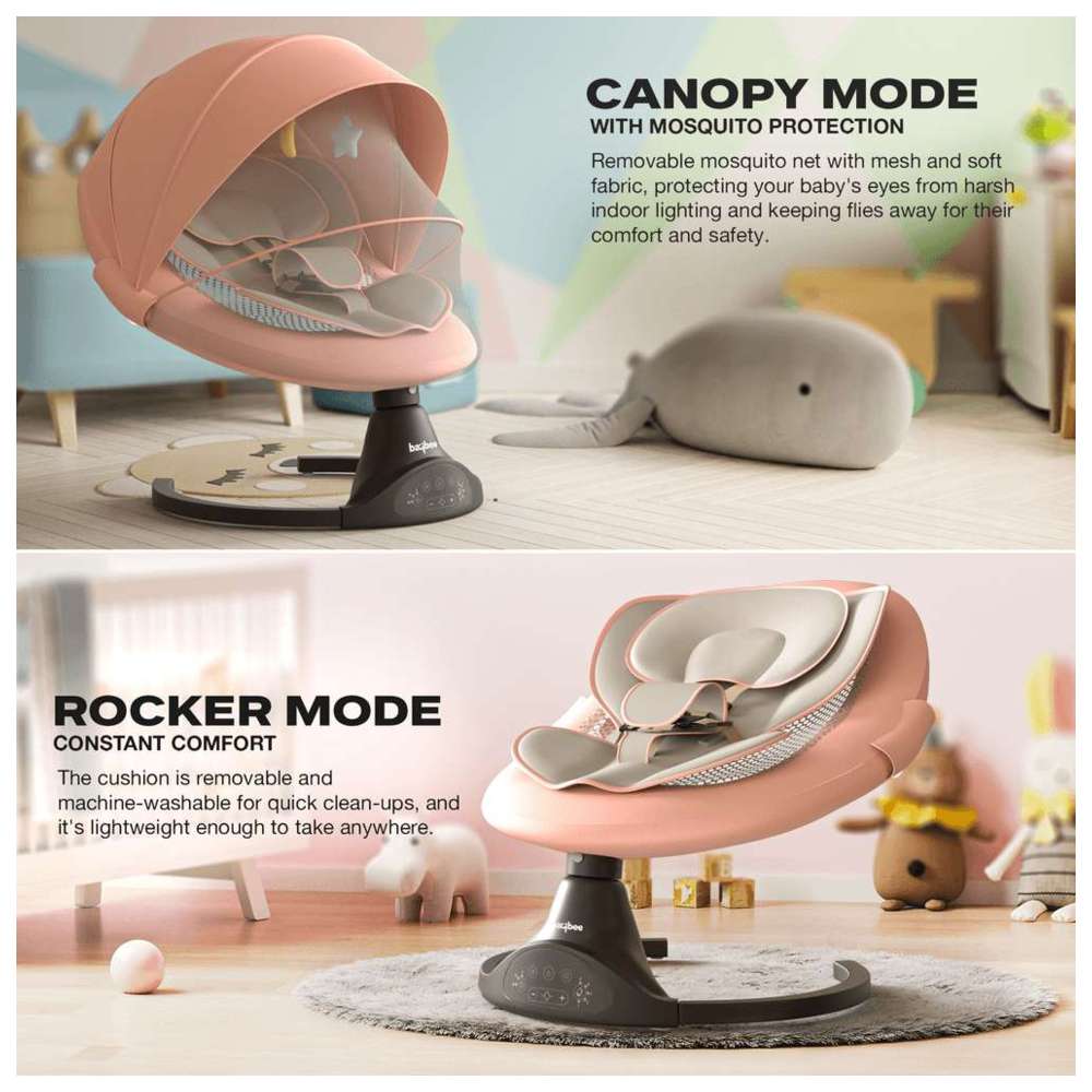 بايبي - مهد مواليد متأرجح كهربائي أوتوماتيكي فاخر - وردي