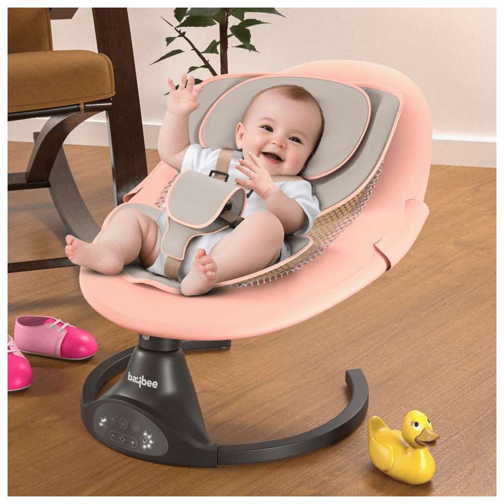 بايبي - مهد مواليد متأرجح كهربائي أوتوماتيكي فاخر - وردي