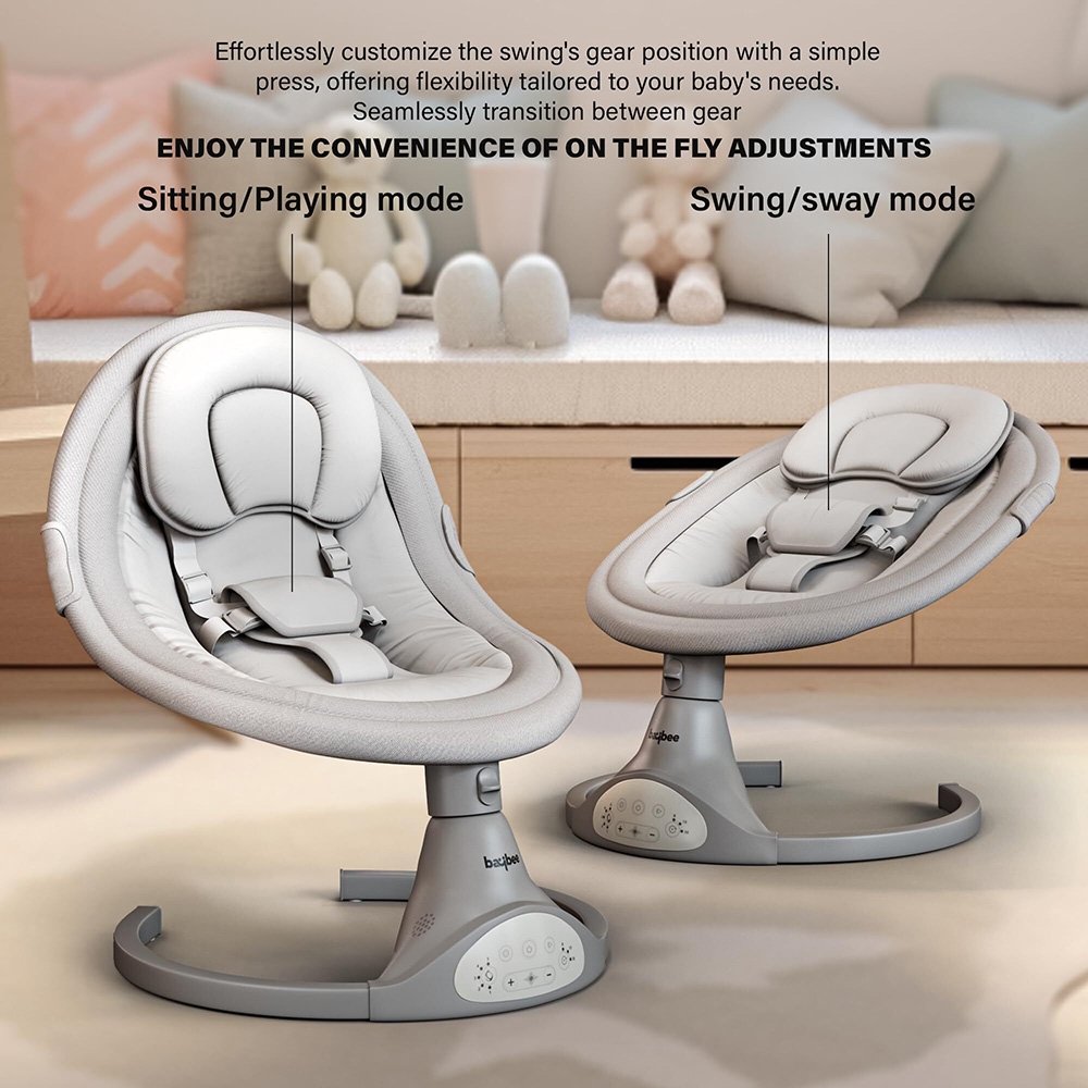 بايبي - أرجوحة كهربائية أوتوماتيكية فاخرة للأطفال مع موسيقى وألعاب - أبيض