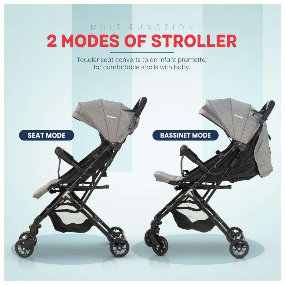 بايبي - عربية أطفال قابلة للطي مع مقبض للوالدين - رمادي