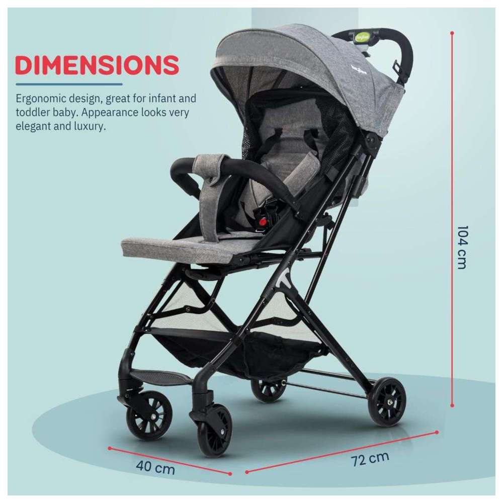 بايبي - عربية أطفال قابلة للطي مع مقبض للوالدين - رمادي