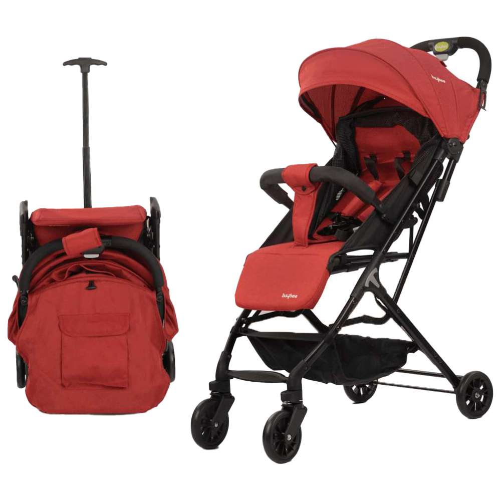 بايبي - عربية أطفال قابلة للطي مع مقبض للوالدين - أحمر