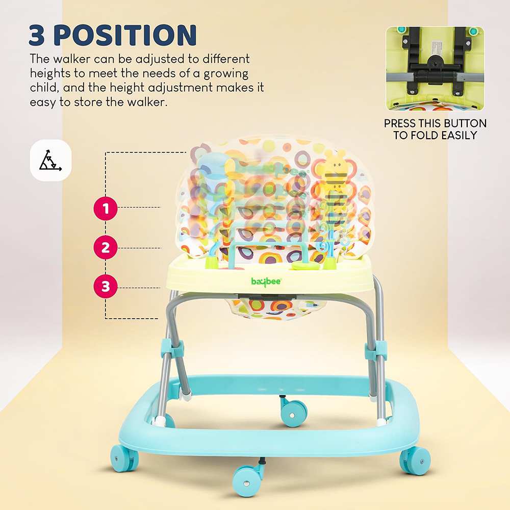 بايبي - مشاية أطفال قابلة للطي من شرومو مع ارتفاع قابل للتعديل وموسيقى وأضواء - أخضر فاتح