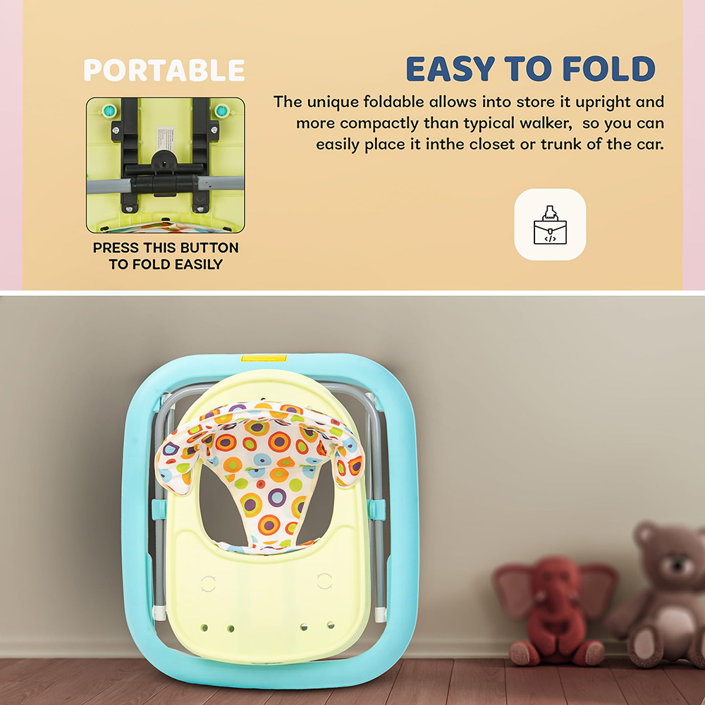 بايبي - مشاية أطفال إلزو مع ارتفاع قابل للتعديل، موسيقى وأضواء - أخضر فاتح