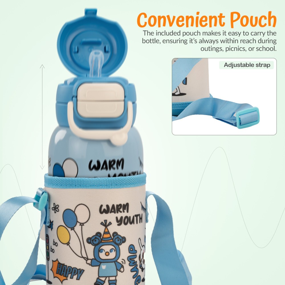 بايبي - زمزمية ماء للأطفال 2 في 1 ستانلس ستيل - أزرق - 500 مل