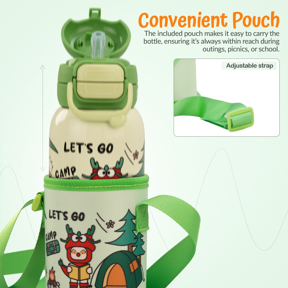 بايبي - زمزمية ماء للأطفال 2 في 1 ستانلس ستيل - أخضر - 500 مل