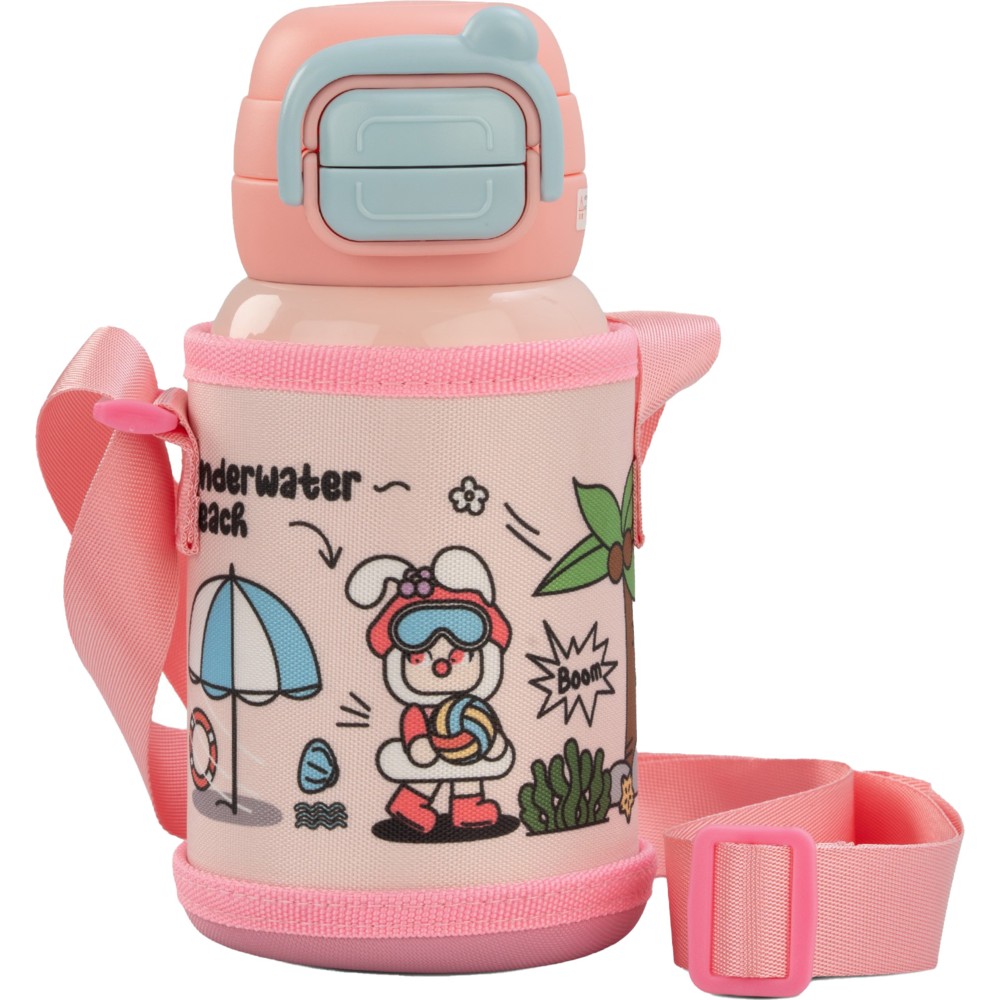 بايبي - زمزمية ماء للأطفال 2 في 1 ستانلس ستيل - وردي - 500 مل