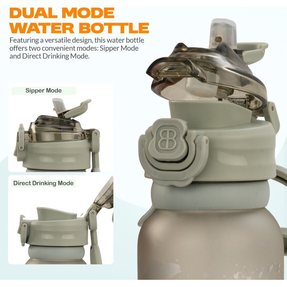 بايبي - زمزمية ماء للأطفال 2 في 1 مع مصاصة - رمادي - 900 مل