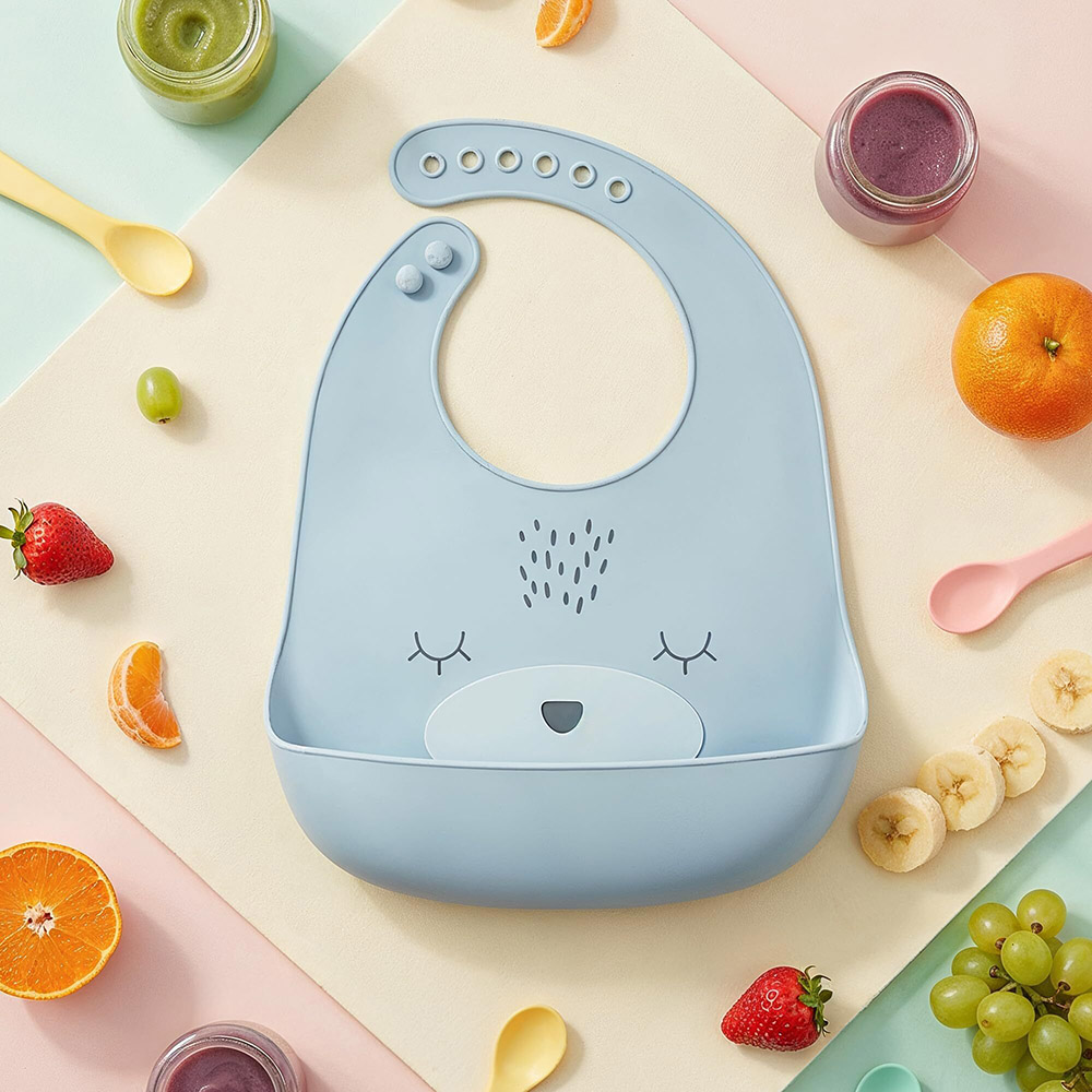 Baybee - Baby Silicone Waterproof Bib With Food Catcher Pocket