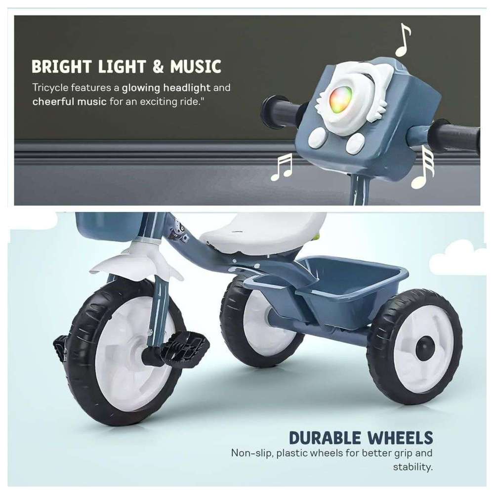 بايبي - دراجة ثلاثية العجلات روليتو مع مقبض كاميرا للأطفال - أزرق