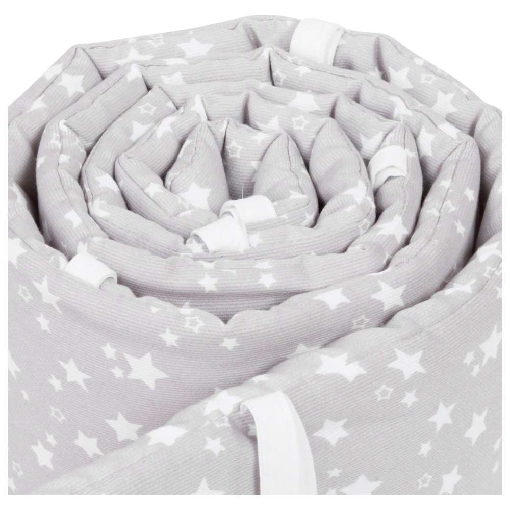 بيبي باي - حاجز سرير أطفال شبكي من البيكيه - رمادي لؤلؤي مع نجوم بيضاء