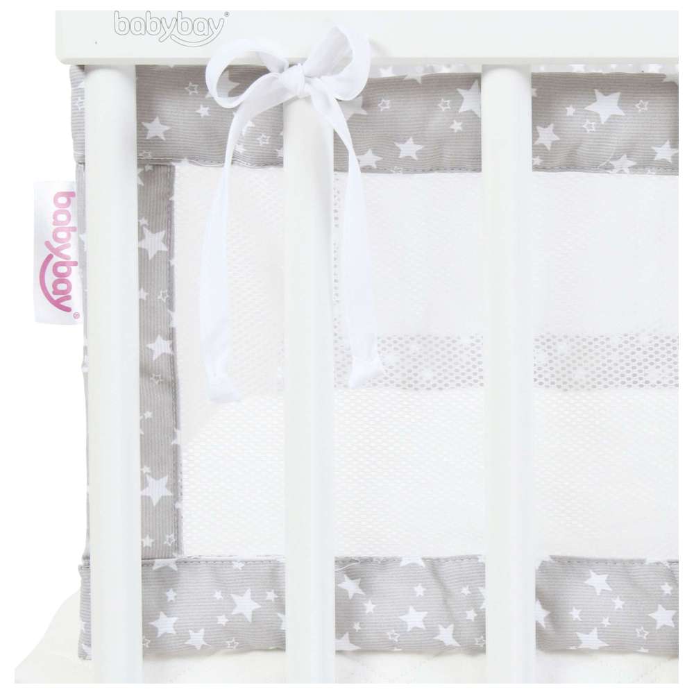 بيبي باي - حاجز سرير أطفال شبكي من البيكيه - رمادي لؤلؤي مع نجوم بيضاء