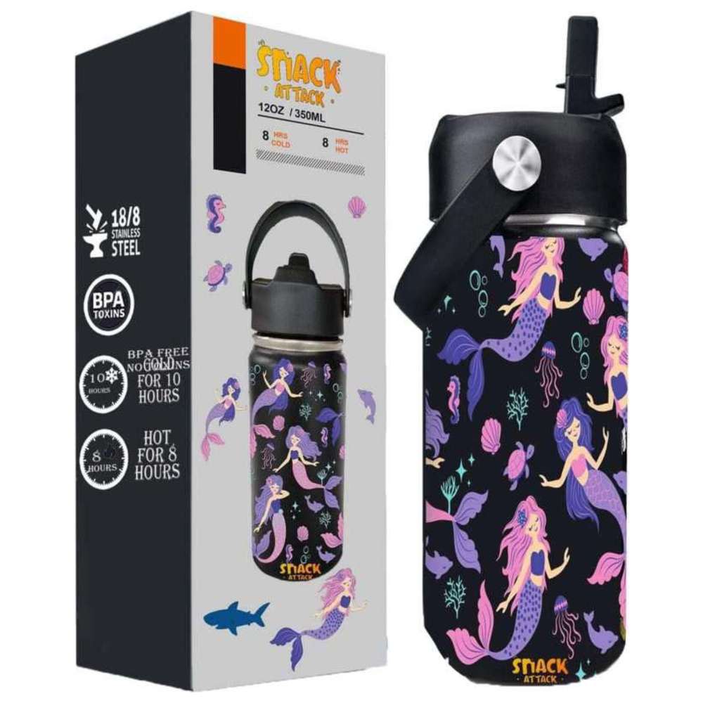 Snack Attack - Insulated Water Bottle - Mermaid - Black - 350 ml