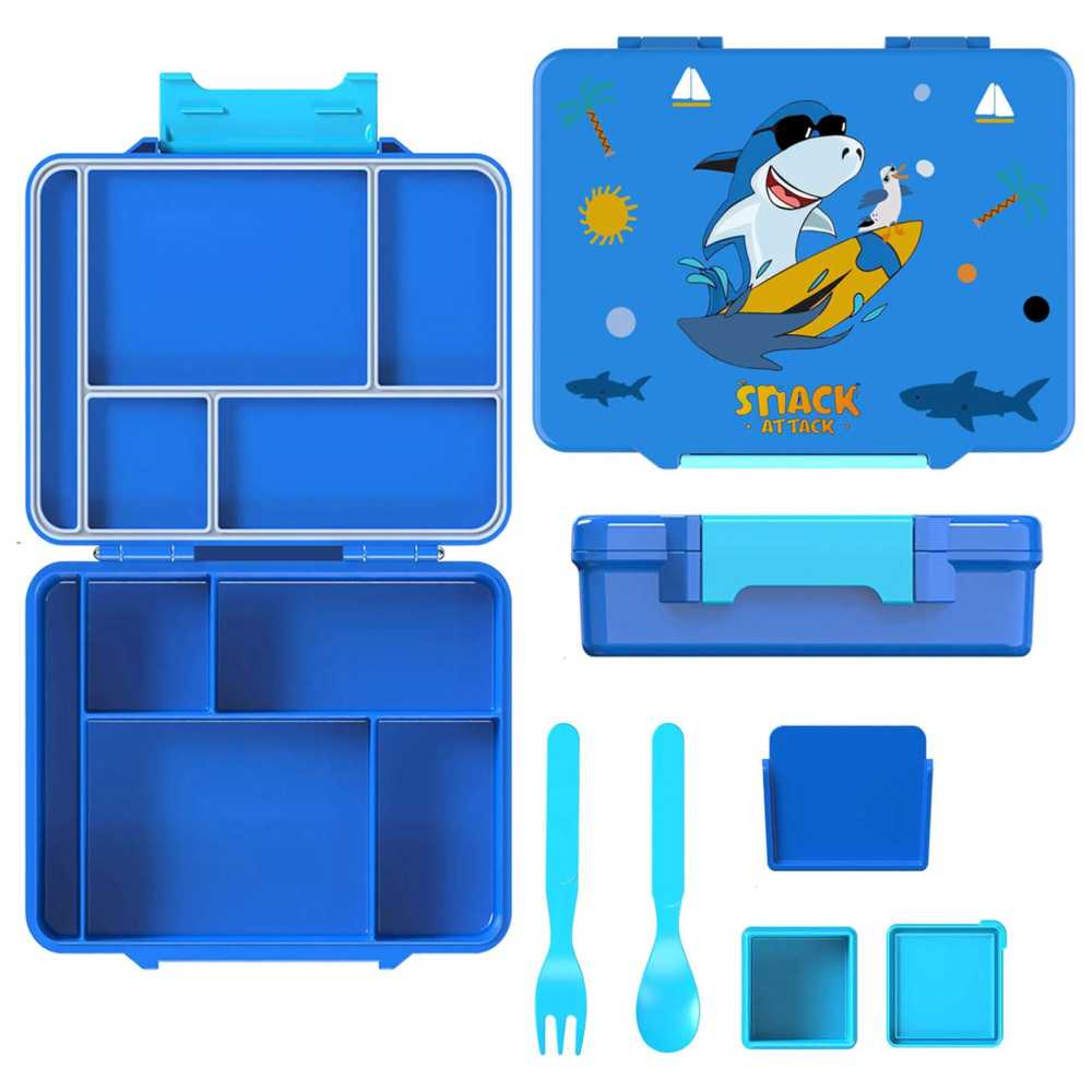 Snack Attack - 5 Compartment Bento Lunch Box - Blue Shark - 1330 ml