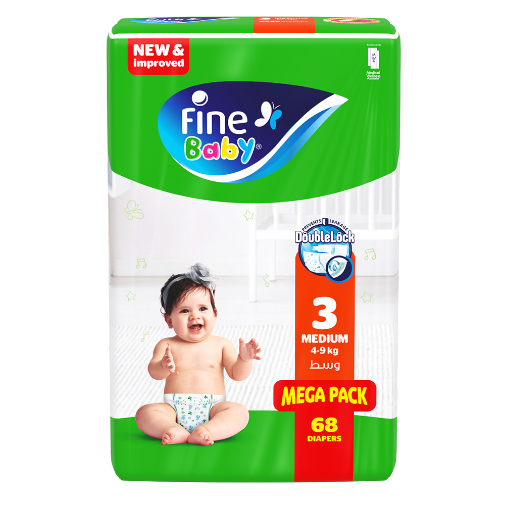 Fine Baby - Baby Diapers - Size 3 - Medium - 4-9 kg - 68 Count