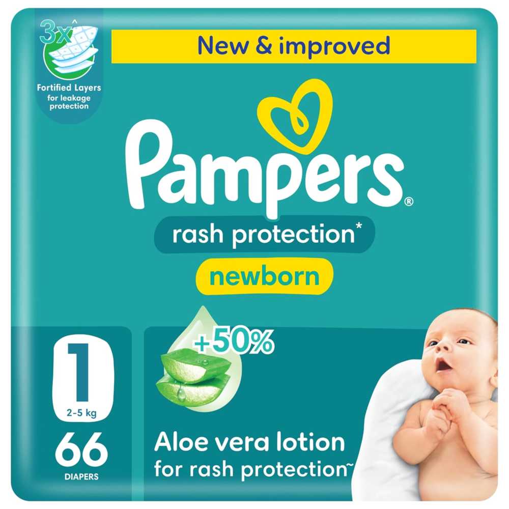 Pampers - Rash Protection Baby Diapers - Size 1 - 2-5 Kg - 66 Count