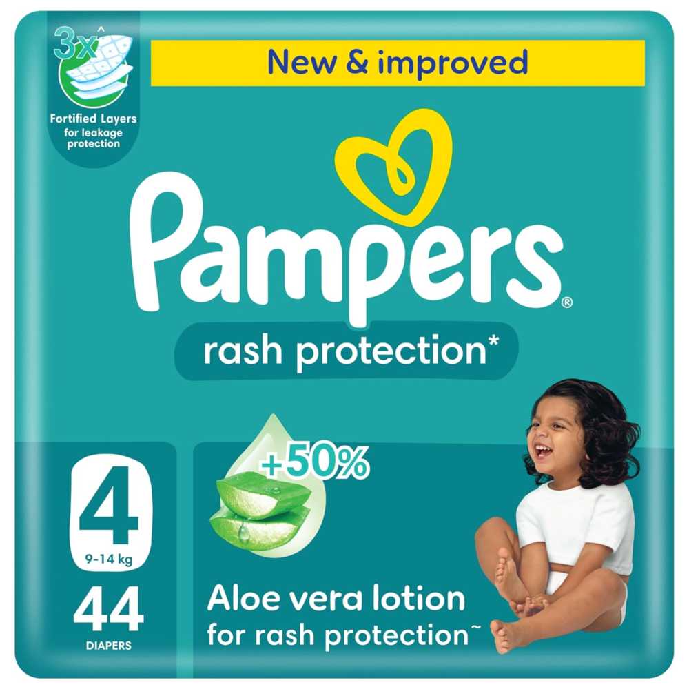 Pampers - Rash Protection Baby Diapers - Jumbo Box - Size 4 - 9-14 Kg - 44 Count
