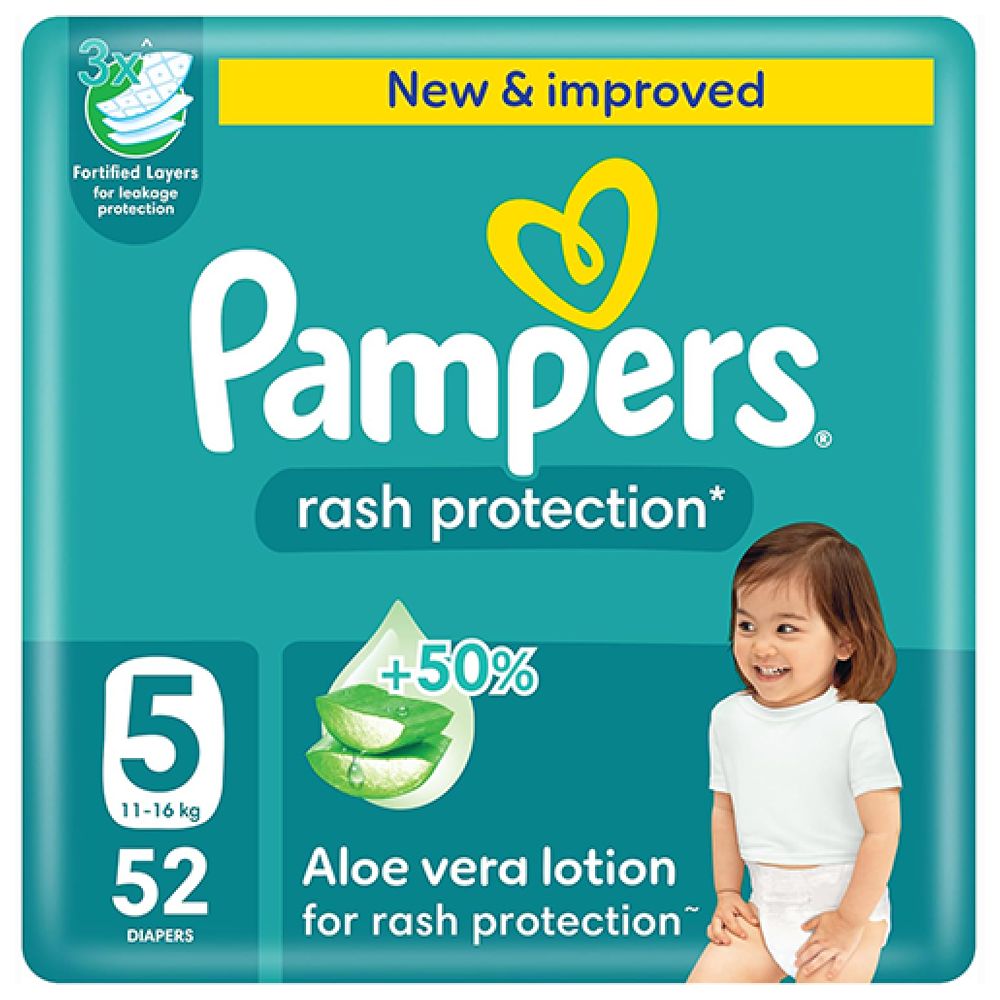 Pampers - Rash Protection Diapers - Size 5 - 11-16 Kg - 52 Count