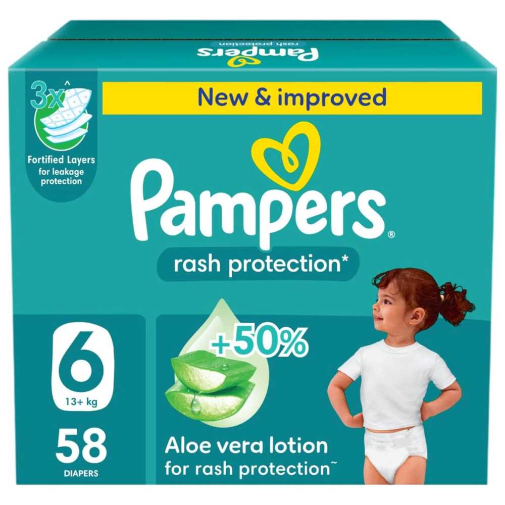 بامبرز - حفاضات أطفال للحماية من الطفح الجلدي - صندوق جامبو - حجم 6 - 13+ كجم - 58 حفاض