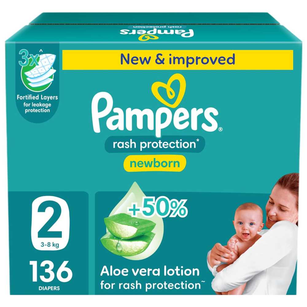 Pampers - Rash Protection Baby Diapers - Size 2 - 3-8 Kg - 136 Count