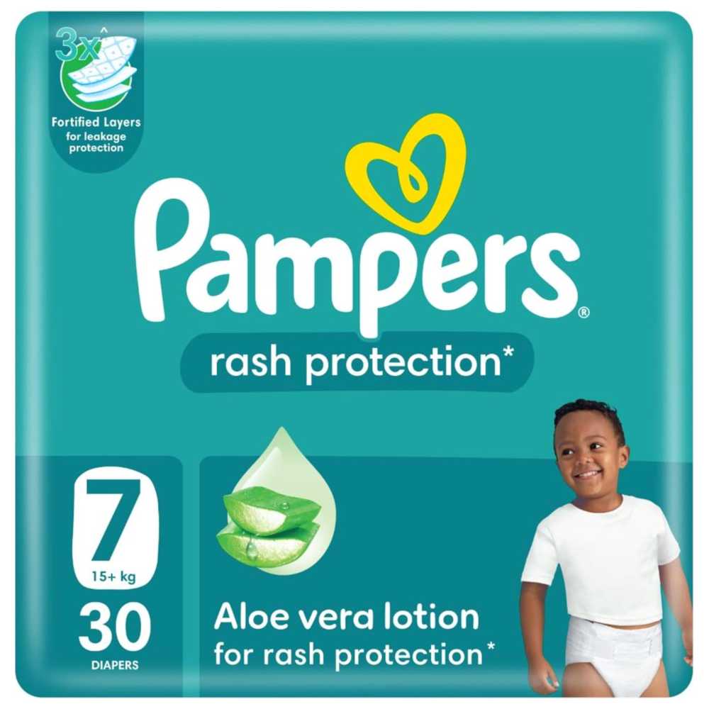 Pampers - Rash Protection Baby Diapers - Mega Pack - Size 7 - 15+ Kg - 30 Count