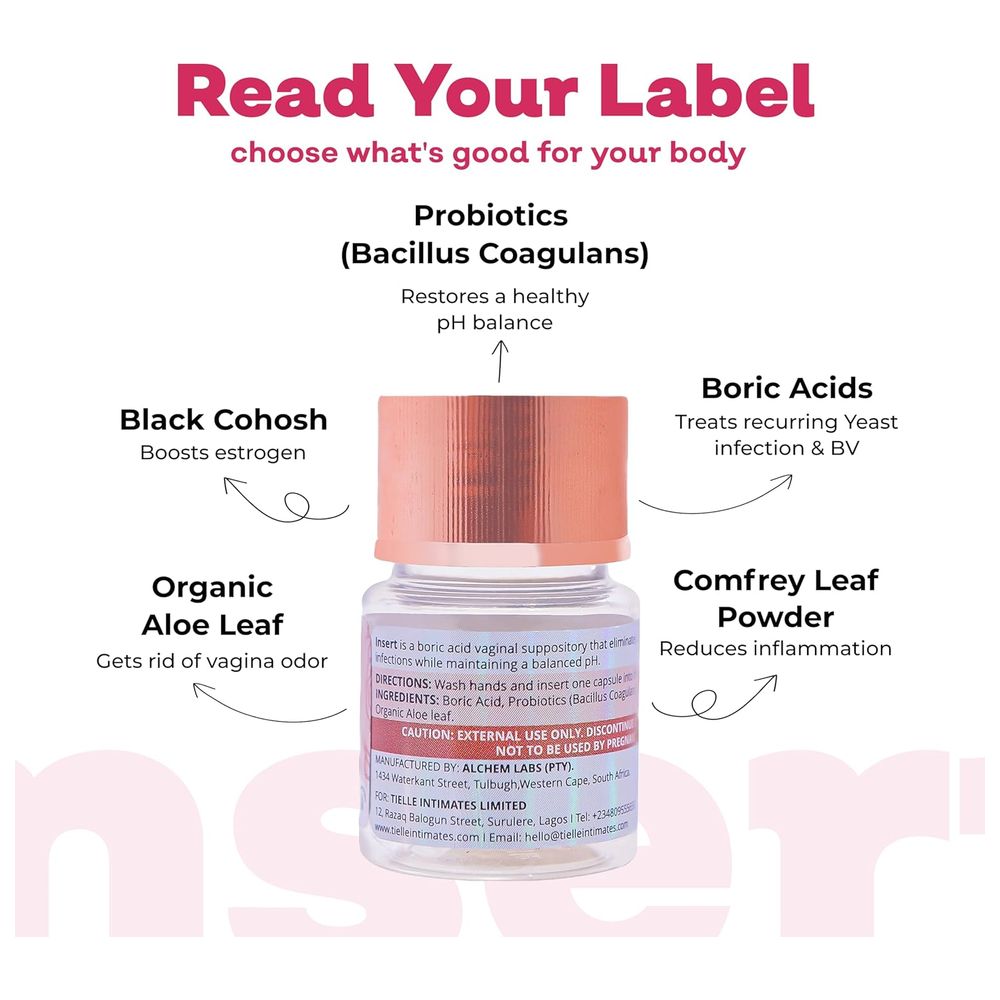 Tielle Intimates - Boric Acid Vaginal Inserts With Probiotics - 600 mg - 30 gm