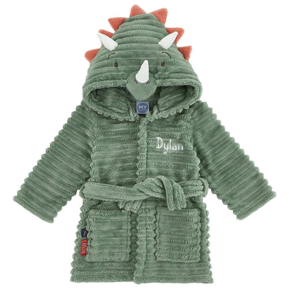 My 1st Years - Boy's Personalised Ribbed Dino Robe - Green