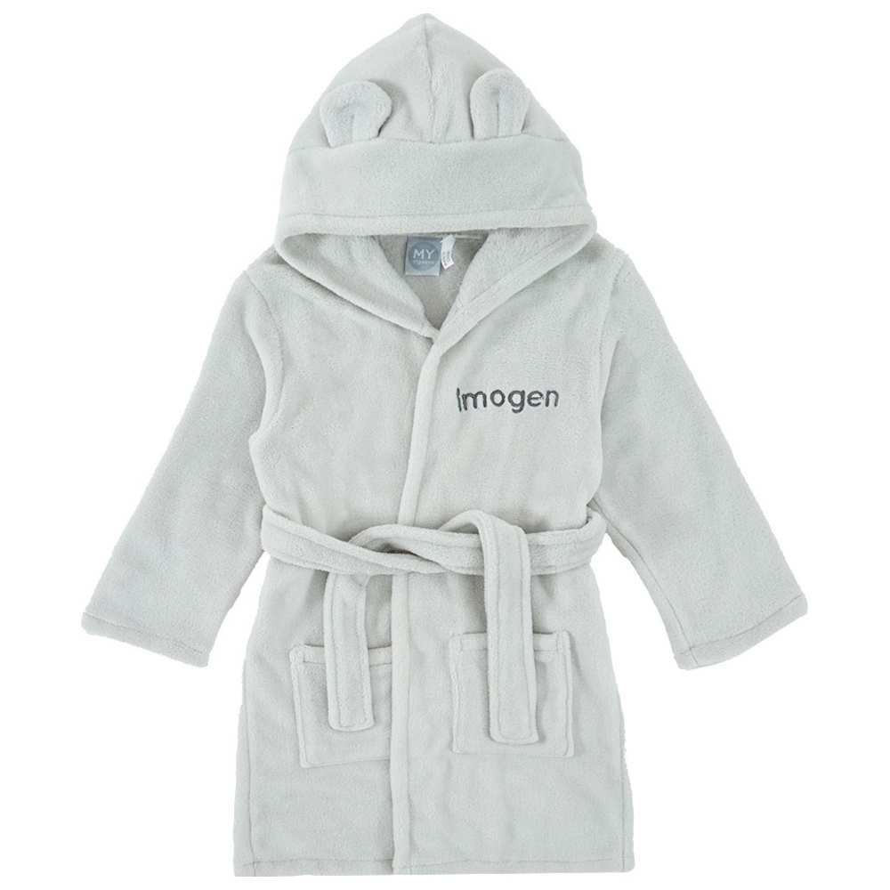My 1st Years - Kid's Personalised Hooded Fleece Robe - Grey