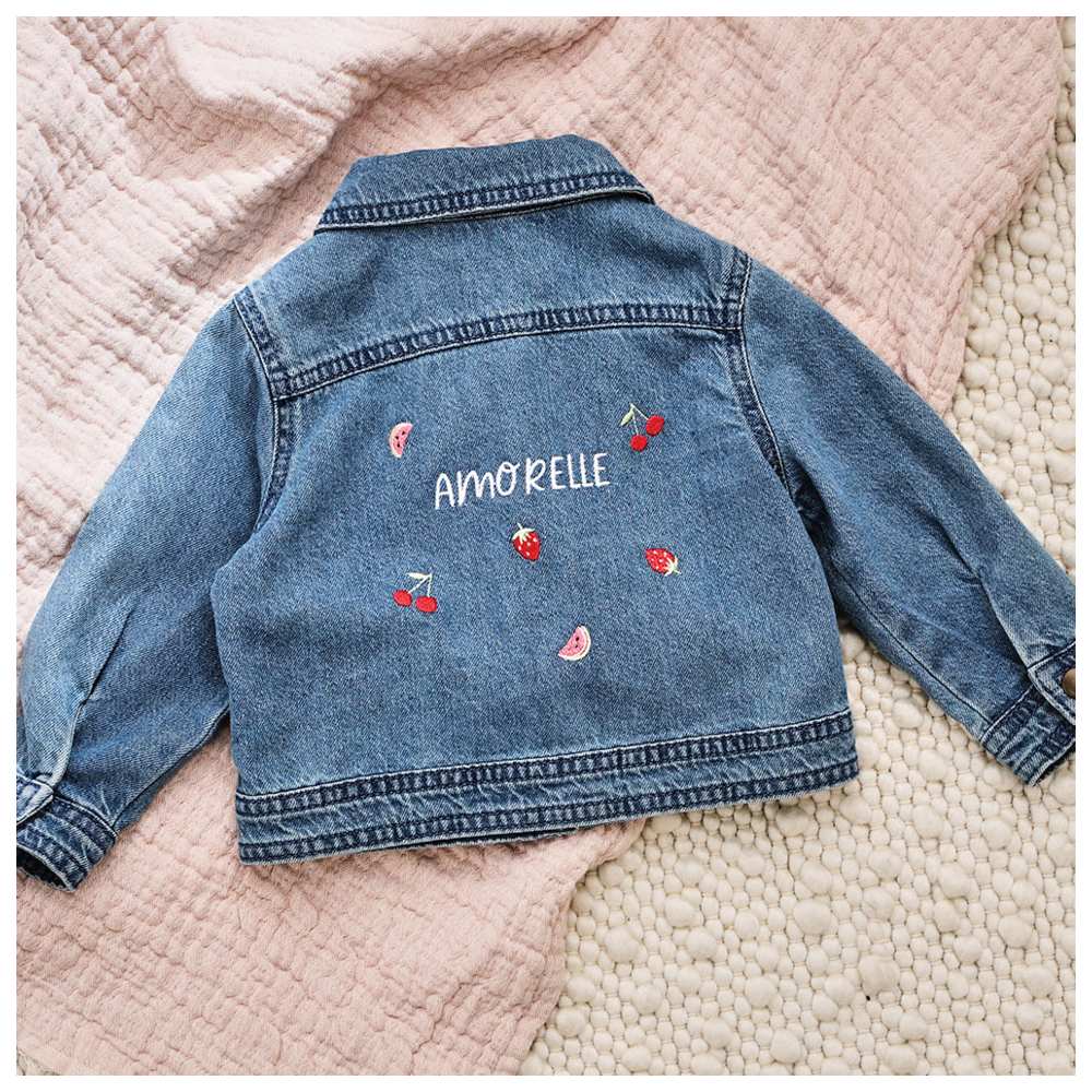 My 1st Years - Girl's Personalised Fruits Denim Jacket - Blue