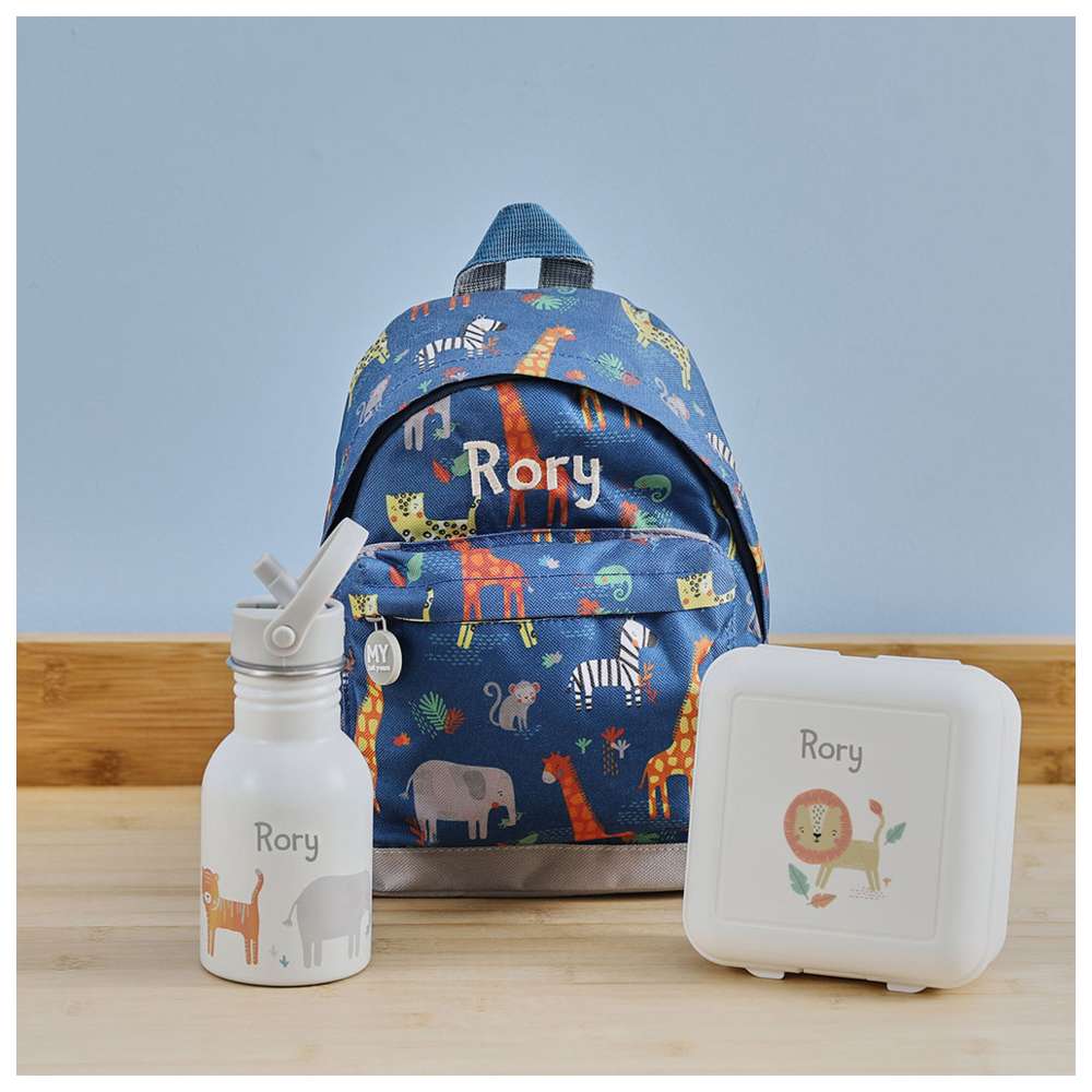 My 1st Years - Navy Safari Printed Backpack With Water Bottle & Lunch Box - 10.23-Inch