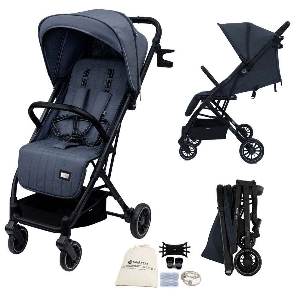 نيوبريز - عربة أطفال خفيفة الوزن ومدمجة من بنتا مع حامل أكواب - أسود/رمادي