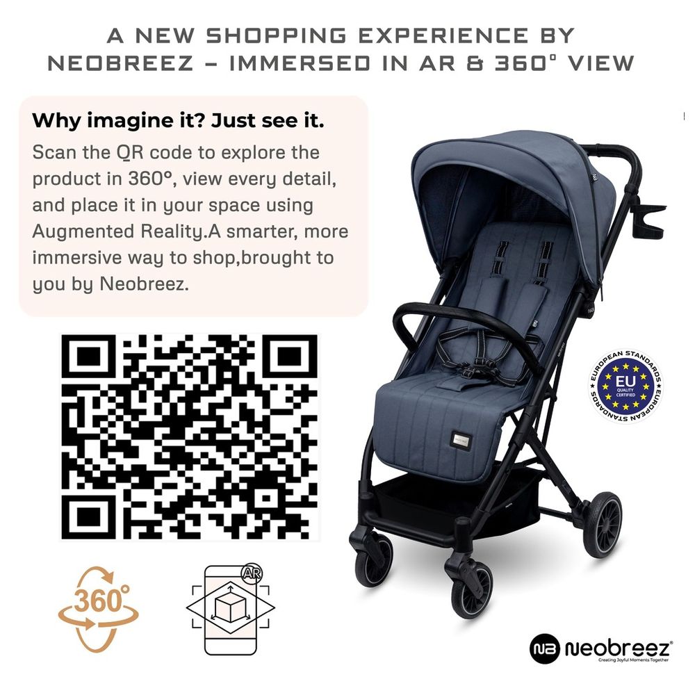 نيوبريز - عربة أطفال خفيفة الوزن ومدمجة من بنتا مع حامل أكواب - أسود/رمادي