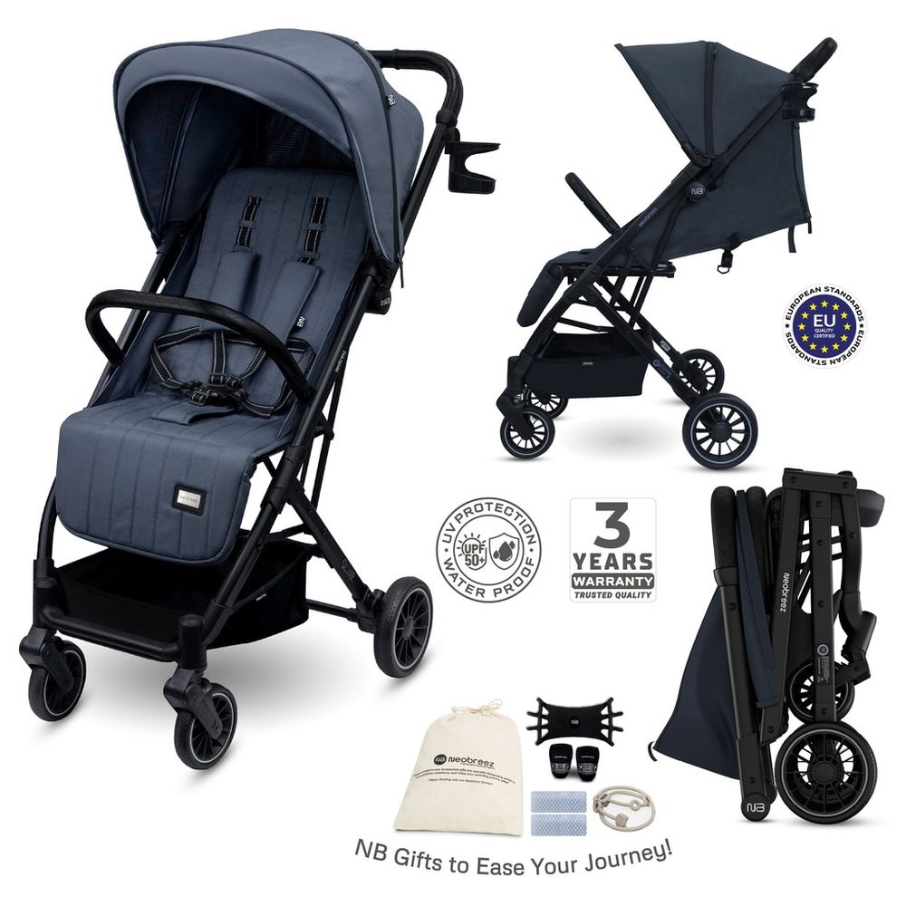 نيوبريز - عربة أطفال خفيفة الوزن ومدمجة من بنتا مع حامل أكواب - أسود/رمادي