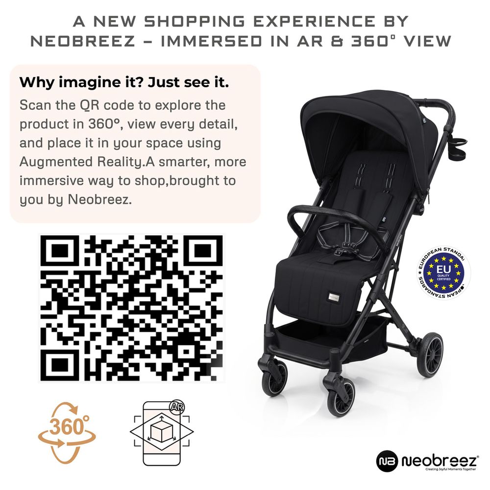 Neobreez - Penta Compact Lightweight Travel Stroller with Cup Holder - Black
