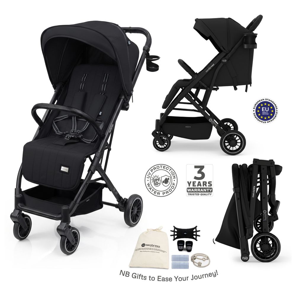 نيو بريز - عربة أطفال خفيفة الوزن ومدمجة من بنتا مع حامل أكواب - لون أسود