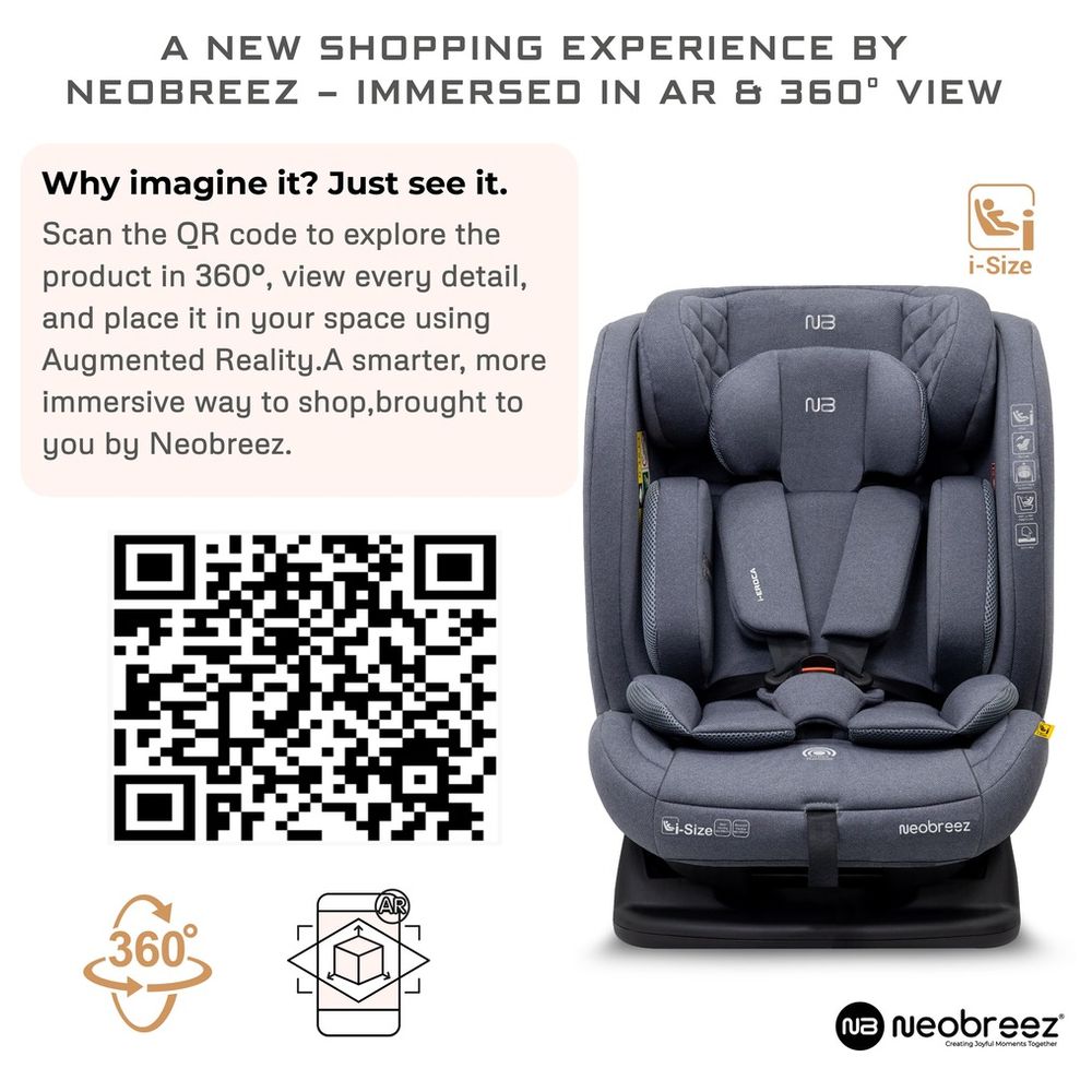 نيو بريز - مقعد سيارة آي-إروكا آي-سايز متعدد الاستخدامات، قابل للتحويل، للأطفال من عمر 0 ​​إلى 12 عامًا - رمادي