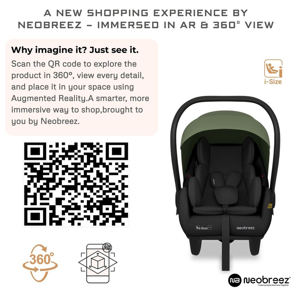 Neobreez - i-Sacro i-Size Lightweight Baby Car Seat Carrier - Green/Black