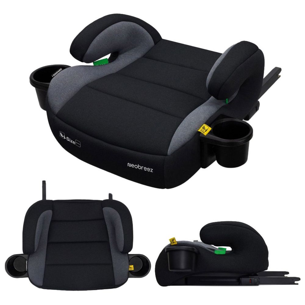 نيوبريز - آي سانفارو آي سايز مقعد سيارة معزِّز للأطفال بنظام إيزوفكس المجموعة 2/3 مع حامِلَي أكواب - رمادي غامق
